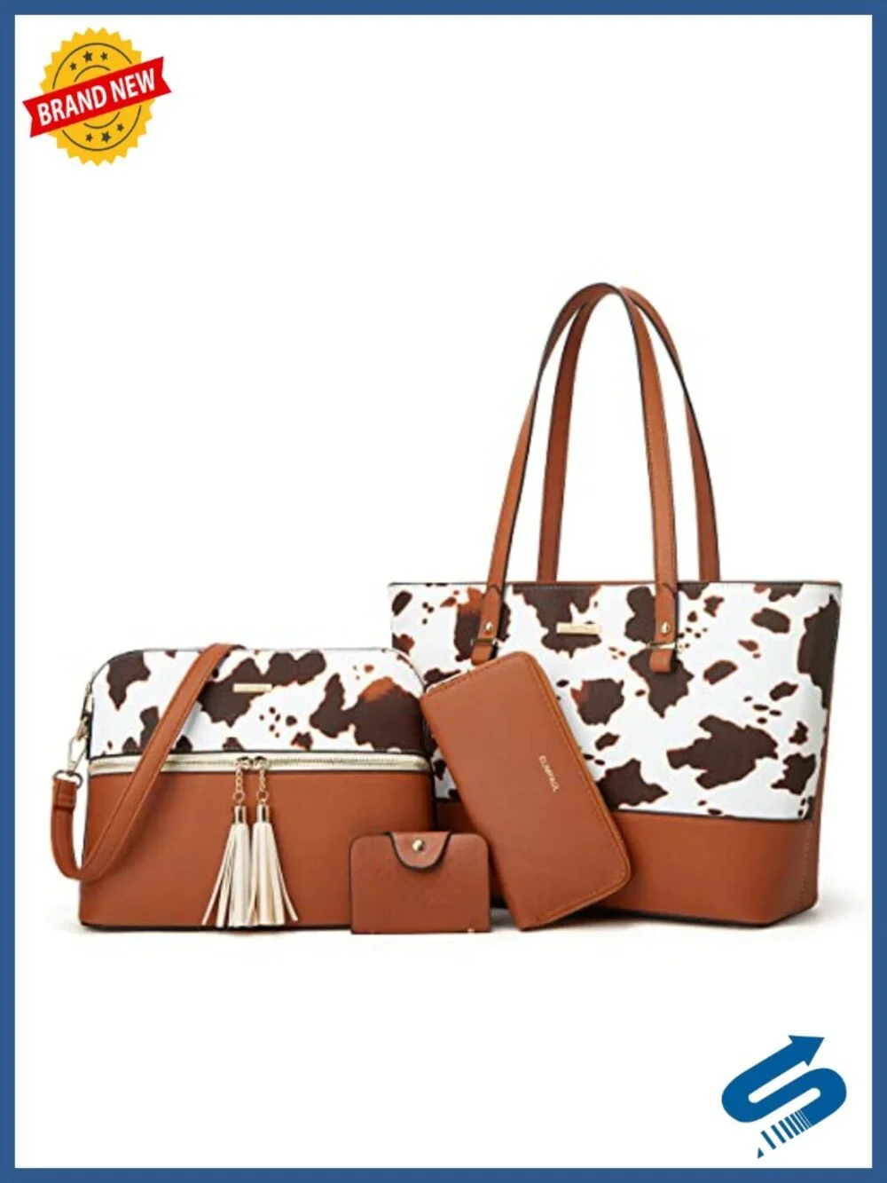 4-Piece Synthetic Leather Tote Satchel Set with Wallet & Card Holder